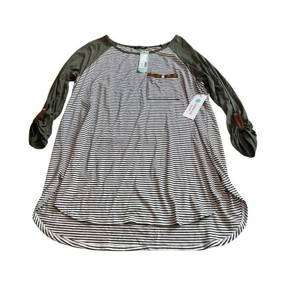 Pink Clover Madelene Roll Tab Knit Top Olive Green Large Nwt - Picture 1 of 3